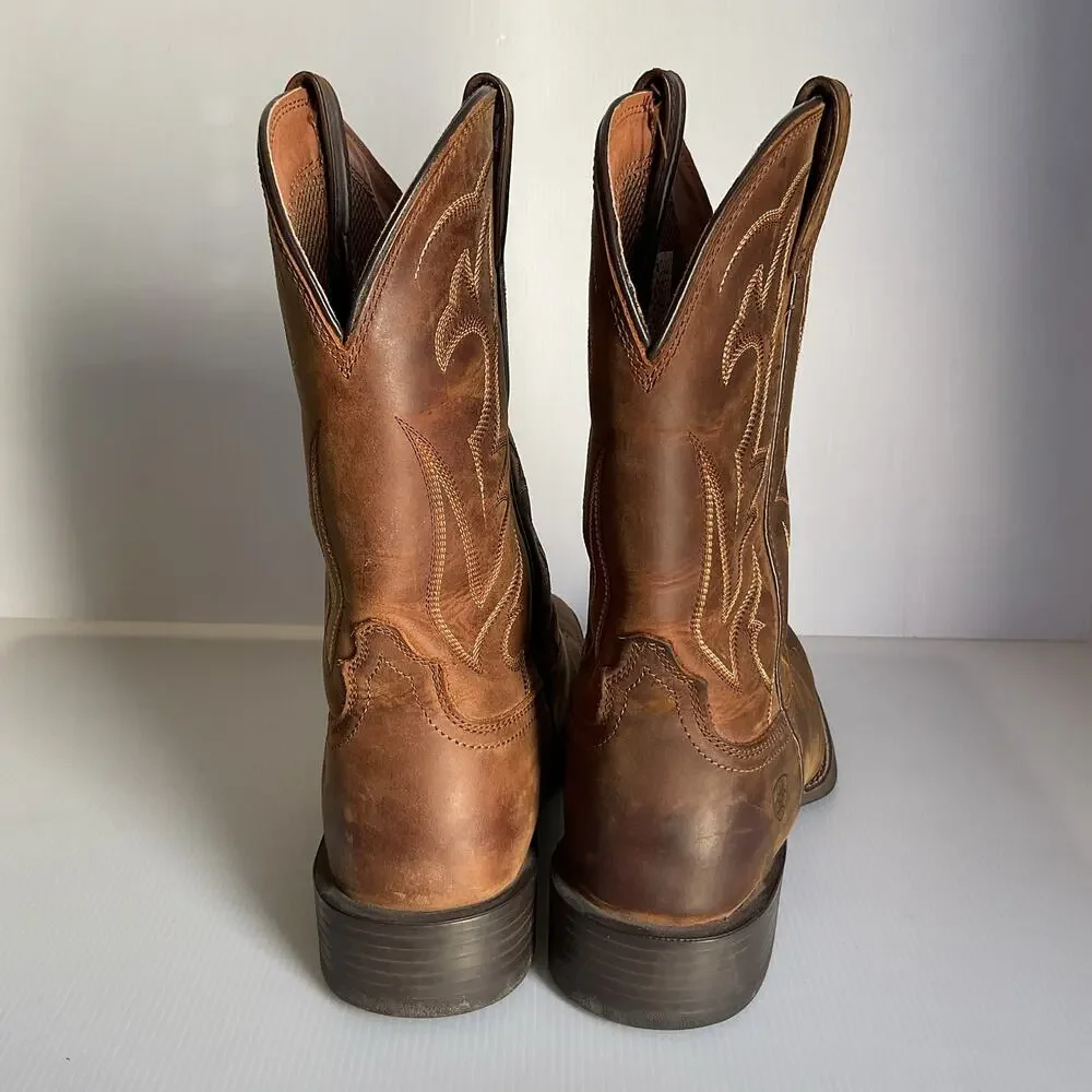 Ariat Men’s Western Cowboy Boots Brown Leather Deer Skull Square Toe Size 13D